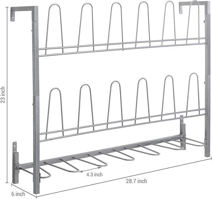 MyGift Wall Mounted Silver Metal Shoe & Boot Rack Organizer, 9 Pairs | Vertical footwear storage keeps shoes and boots neatly organized while maximizing floor space in closets, mudrooms, and entry - Image 6