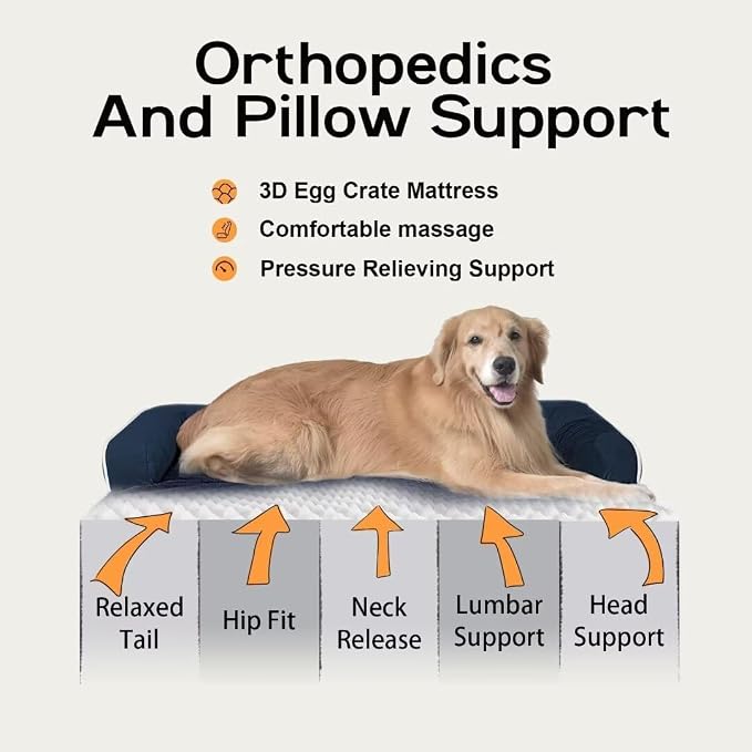 MEKIY Orthopedic XL Dog Bed with Bolster for Extra Large Size Dogs | Pillow Support for Neck Relief, Egg Crate Foam, Skin-Friendly Surface, Waterproof Liner, Anti-Slip Bottom, 42 x 30 Inch - Image 3