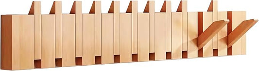 Wall Mounted Coat RackHooks Piano Key Hangers Natural Solid Wood Hanger Non-Woven Fabric Clothes Hangers for Closet, Kitchen, Bedroom, Bathroom, Entryway (Beech, 12 Hooks) by MurphyBedKitMattresFrame