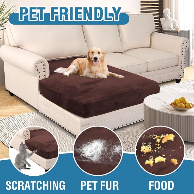 H.VERSAILTEX Velvet Stretch Individual Chaise Cover Sectional Couch Covers for L Shaped Sofa Both Left/Right Furniture Protector Seat Cushion Sofa Cover (1 Piece Chaise Cover, Brown) - Image 3