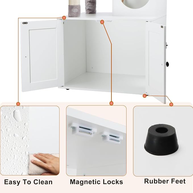 Timberer Litter Box Enclosure with Cat Tree, 2-in-1 Hidden Litter Box Furniture with Scratching Post, Modern Cat Condo, White - Image 4