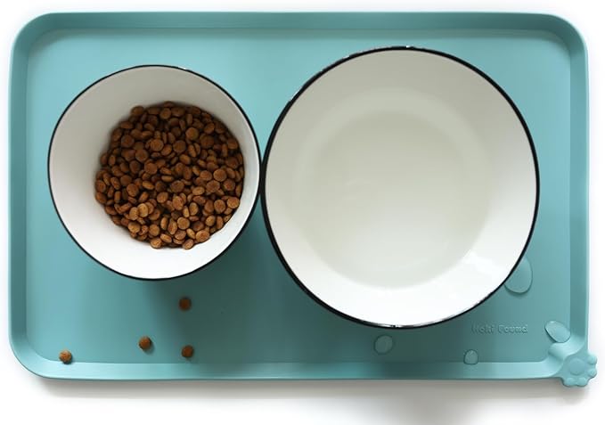 Hoki Found Silicone Non Slip Pet Food Mats - Dog Cat Bowl Placemats - Waterproof for Carpet - Light Turquoise - Image 4