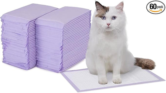 Amazon Basics Cat Pee Pads, Odor Control, Super Absorbent, Disposable, Universal Fit for Litter Box, Lemon Scent, White/Purple, 60 Count by AmazonBasics