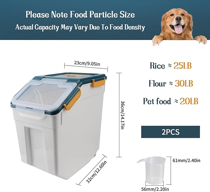 Large Flour Storage Container Bin 25lb, 2Pack Airtight Rice Storage Containers with Wheels Seal Locking Lid, BPA Free with Measuring Cup&Scoop for Flour, Rice, Grain(Blue) - Image 2