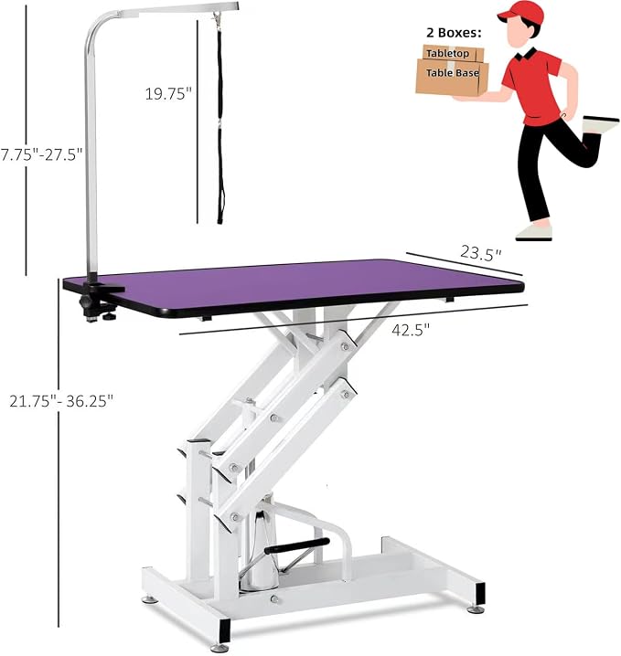Hydraulic Dog Pet Grooming Table, 42 Inch Heavy Duty Professional Pet Grooming Station 21'' -36'' Height Adjustable for Small Medium Large Dog at Home with Clamps and Grooming Noose, Purple - Image 2
