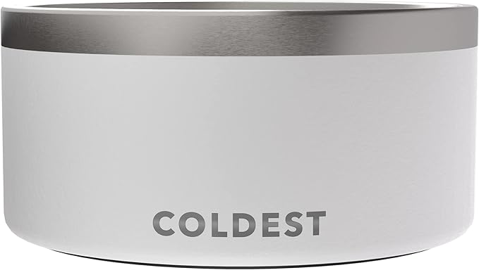 Coldest Dog Bowl - Anti Rust Metal, Non Slip, 3 Layers Insulated Stainless Steel Dog Bowls - Spill Proof & Heavy Duty - Water Bowl for Dogs, Cats & Pets, Dish Washer Safe (200 oz, Epic White) by Coldest