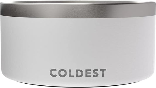 Coldest Dog Bowl - Anti Rust Metal, Non Slip, 3 Layers Insulated Stainless Steel Dog Bowls - Spill Proof & Heavy Duty - Water Bowl for Dogs, Cats & Pets, Dish Washer Safe (200 oz, Epic White) by Coldest