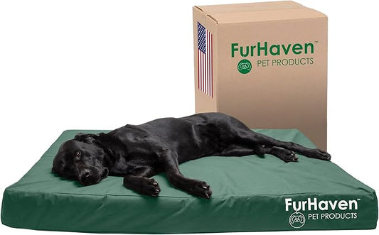 Furhaven Water-Resistant Orthopedic Dog Bed for Large Dogs w/ Removable Washable Cover, For Dogs Up to 125 lbs - Indoor/Outdoor Logo Print Oxford Polycanvas Mattress - Forest, Jumbo Plus/XXL by FurHaven
