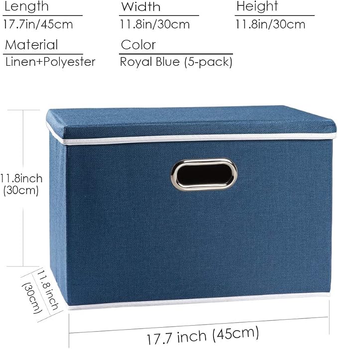PRANDOM Large Collapsible Storage Bins with Lids [5-Pack] Fabric Foldable Storage Boxes Organizer Containers Baskets Cube with Cover for Home Bedroom Closet Office Royal Blue(17.7x11.8x11.8) - Image 6