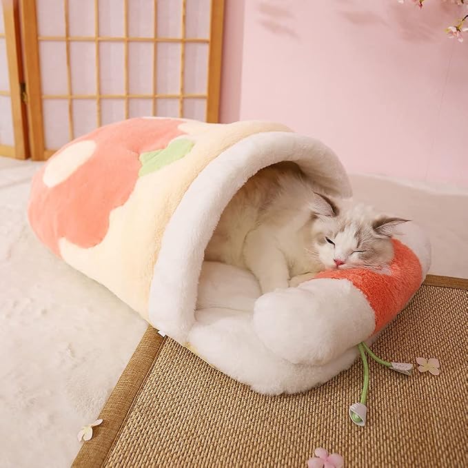 Cute Pet House,Cat Slipper Sleeping Bag with Pillow,Covered Hide Hood Cute Cave Cat Bed,Calming Dog Bed,Soft Warm Cozy Pet Supplies for Cat and Puppies Below 17lbs by HZYSHH