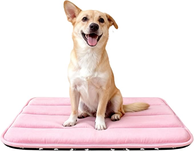 Dog Bed Mat, Reversible Dog Crate Pad with Washable Kennel Mat and Soft Foam, Flat Pet Bed for Dogs & Cats, for Crates Carriers & Travel (Pink, 28" L*16" W*1.5" Th) by FogkissComfyPawsHome