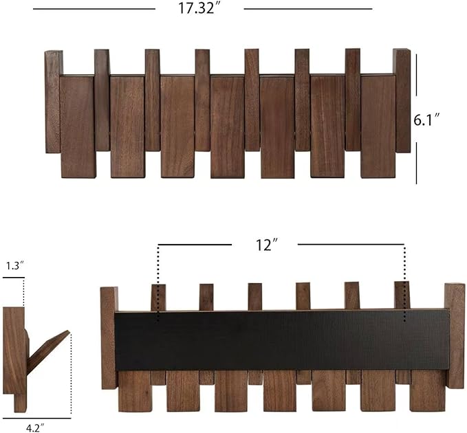 Black Walnut Piano Coat Rack, Coat Hooks for Wall with 6 Magnetic Retractable Hooks, Heavy Duty Space Saving Wall Mounted Coat Rack for Entryway, Bedroom, Mudroom - Image 2