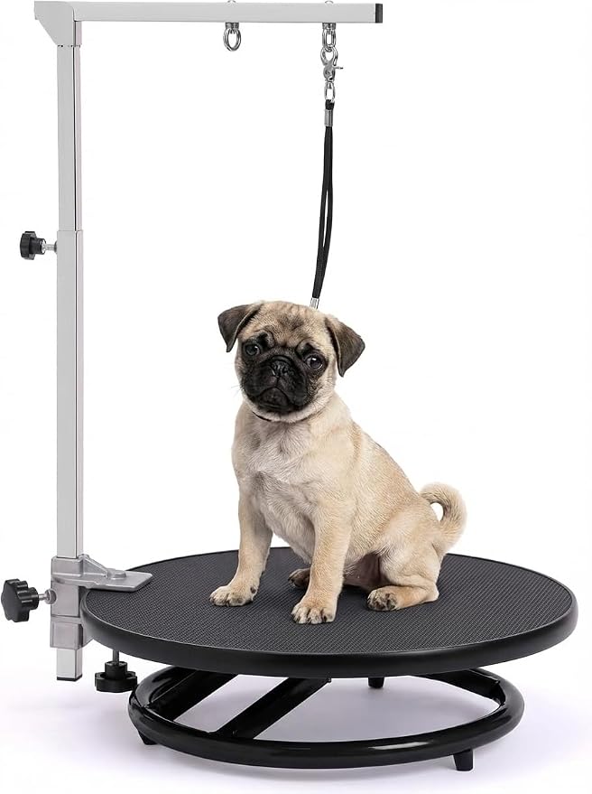 Dog Grooming Table with Arm - 360 Degree Rotating Adjustable Height, Maximum Load Bearing 110 lbs, Suitable for Small and Medium Sized Dogs (Contains Loop and Arm) (Pure Black) by Phenfor