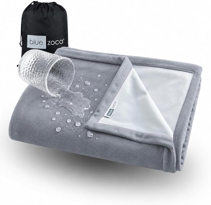 Waterproof Blanket for Bed, Couch & Pets, Leakproof Reversible Fleece Throw for Intimacy, Spills, Dogs, Cats & Accidents, Machine Washable Furniture Protector, Queen Size 65 x 80, Gray by BlueZoca