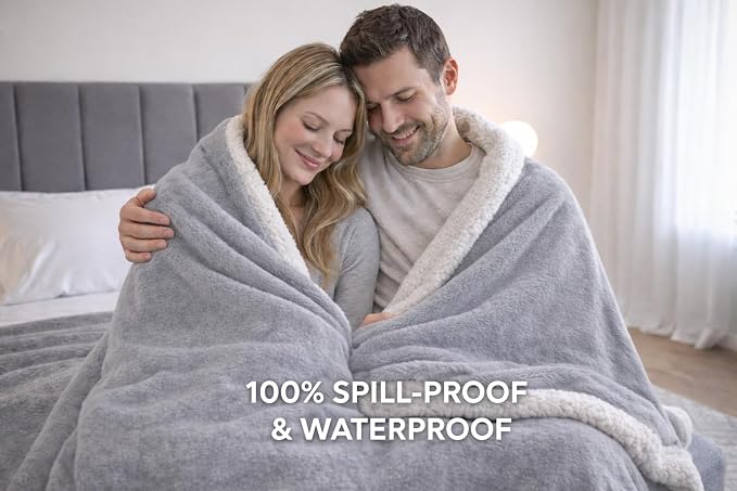 Waterproof King Size Blanket - Sherpa Fleece Reversible Throw, Soft Warm Leak-Proof Bed & Couch Protector for Kids, Pets & Everyday Spills (Velvet Gray/Cloud White, King 90x108) - Image 6