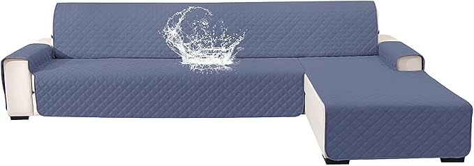 Waterproof Sectional Couch Covers for Dogs, Reversible L Shaped Couch Cover, Chaise Lounge Cover for Sectional Sofa, Sofa Covers Washable Sectional for Pets Dog Cat (Small, Greyish Blue) by CYCMACOHOME
