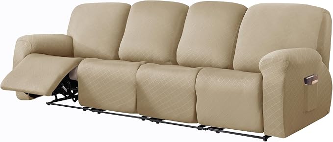 vctops Diamond Recliner Sofa Covers 10-Pieces Stretch Large RV Couch Covers for 4 Seats Reclining Slipcovers Soft Solid Furniture Protector (Light Coffee,4 Seat) by vctops