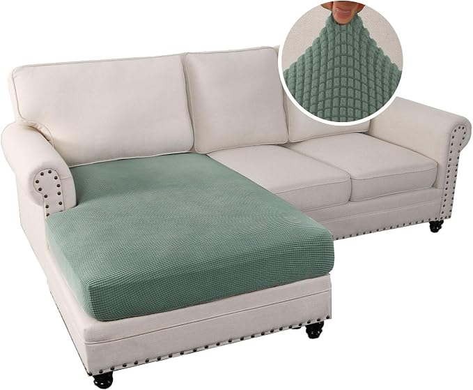 H.VERSAILTEX Sectional Couch Covers 1 Piece Chaise Slipcover L Shape Separate Cushion Couch Cover for Both Left/Right Sectional Couch (Seat Only: 1 Chaises, Sage) - Image 2