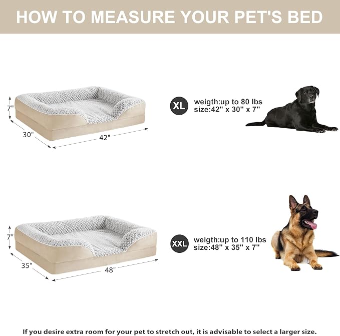 LEXTRO Orthopedic XXL Dog Bed, Washable Dog Beds for Extra Large Dogs | 48x35 Inch Non-Slip Bottom Dog Sofa for Senior Dogs and Pet Couch Bed with Waterproof Lining , Washable Removable Cover - Image 6