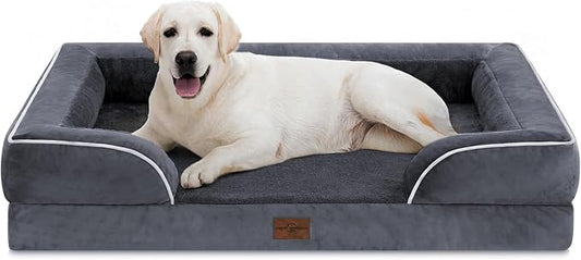 Comfort Expression Orthopedic Dog Bed for Extra Large Dogs with Bolster | Waterproof Dog Couch Bed with Washable Cover & Non-Slip Bottom, Supportive Egg Crate Foam XL Pet Bed, 45x35 Inch by ComfortExpression