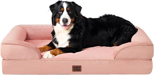 EHEYCIGA Orthopedic XXL Dog Bed, Waterproof Washable XL Big Pet Bed 52" | Non-Slip Bottom and Egg-Crate Memory Foam Extra Large Pet Couch Bed with Washable Removable Cover, Dusty Pink by EHEYCIGA