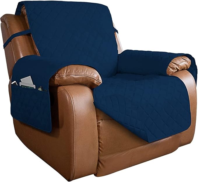 PureFit Reversible Quilted Oversized Recliner Sofa Cover, Water Resistant Furniture Protector, Washable Couch Cover with Elastic Straps for Kids, Pets (Large, Classic Navy/Navy) | Navy/Navy, Water Resistant Couch Protector, Washable Pet Couch Cover wit... by PureFit