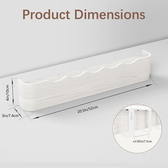 Coat Rack Wall Mount with Hidden Hooks, Wall Hooks with Shelf, Wall Key Holder Mount Wooden Shelf Entryway Hooks for Bedroom Bathroom for Hanging Coats Hats Bags Towels (White Wave-Shape, 5 Hooks) - Image 2