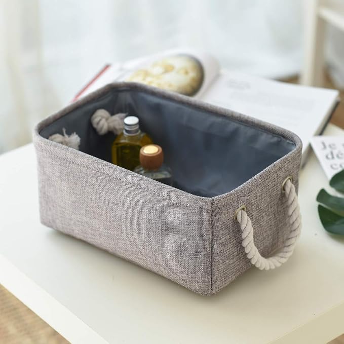 TheWarmHome Foldable Small Storage Baskets with Strong Cotton Rope Handles [6-Pack] Gray Collapsible Storage Bins Set Works Room Storage, Nursery Baskets - Image 8