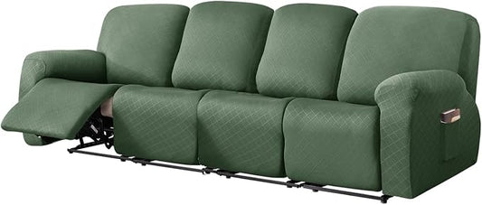 vctops Diamond Recliner Sofa Covers 10-Pieces Stretch Large RV Couch Covers for 4 Seats Reclining Slipcovers Soft Solid Furniture Protector (Mo Green,4 Seat) by vctops