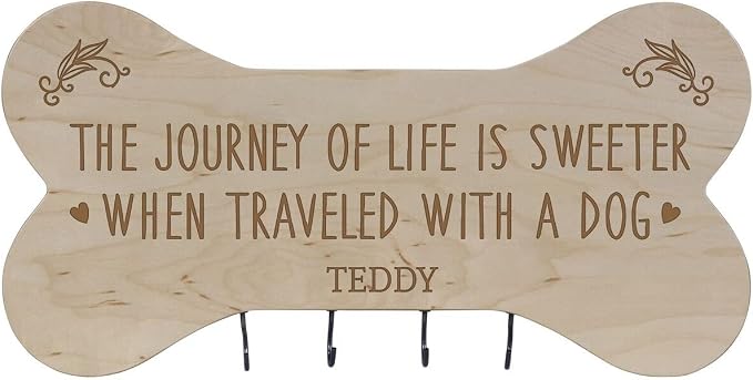 Rooms Organized Personalized The Journey of Life Wall Mounted Dog Bone Pet Leash Rack,Dog Collar Holder New Home Decor Gift Ideas and 4 Hooks 16" L x 8" H 2.5." deep (Maple) by Unknown