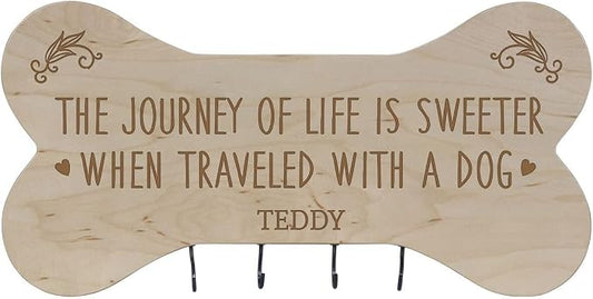 Rooms Organized Personalized The Journey of Life Wall Mounted Dog Bone Pet Leash Rack,Dog Collar Holder New Home Decor Gift Ideas and 4 Hooks 16" L x 8" H 2.5." deep (Maple) by Unknown