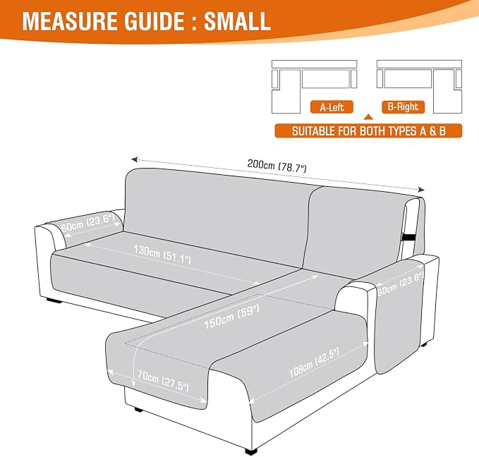 VANSOFY Sectional Couch Covers 100% Waterproof L Shaped Sofa Slipcover 3pcs Reversible Chaise Lounge Cover for Sectional Sofa Furniture Protector Cover for Pets Cat Dog(Small, Light Gray) - Image 3