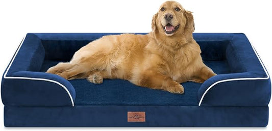Comfort Expression Orthopedic Dog Bed for Extra Large Dogs with Bolster | Waterproof Dog Couch Bed with Washable Cover & Non-Slip Bottom, Supportive Egg Crate Foam XL Pet Bed, 42x30 Inch by ComfortExpression