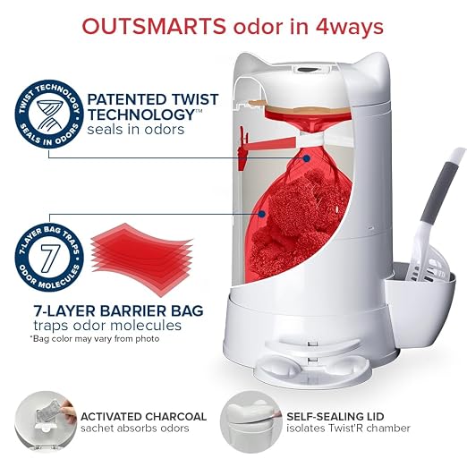 Red Rocket XL Cat Litter Trash Can Multi Kitty Twist’R Step Litter Disposal System Pack, 12x Refills Bags and 6X Charcoal Sachets, No Smell Litter Storage Container, Litter Disposal System - Image 2