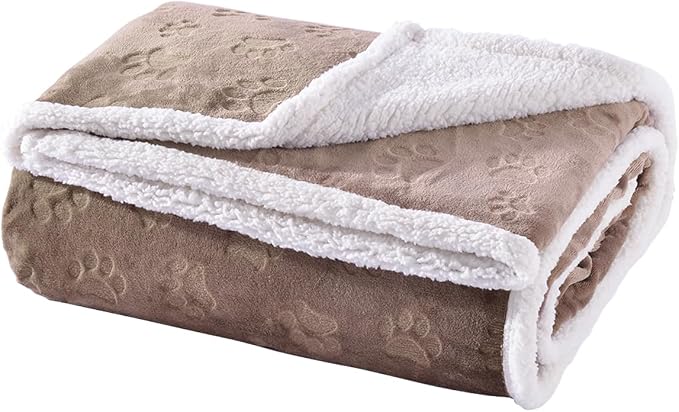 Qeils Dog Blankets for Large Dogs - Waterproof Cat Blanket Washable - Sherpa Fleece Puppy Blanket, Soft Plush Reversible Throw Protector for Bed Couch Car Sofa, 60"X80", Taupe by Qeils