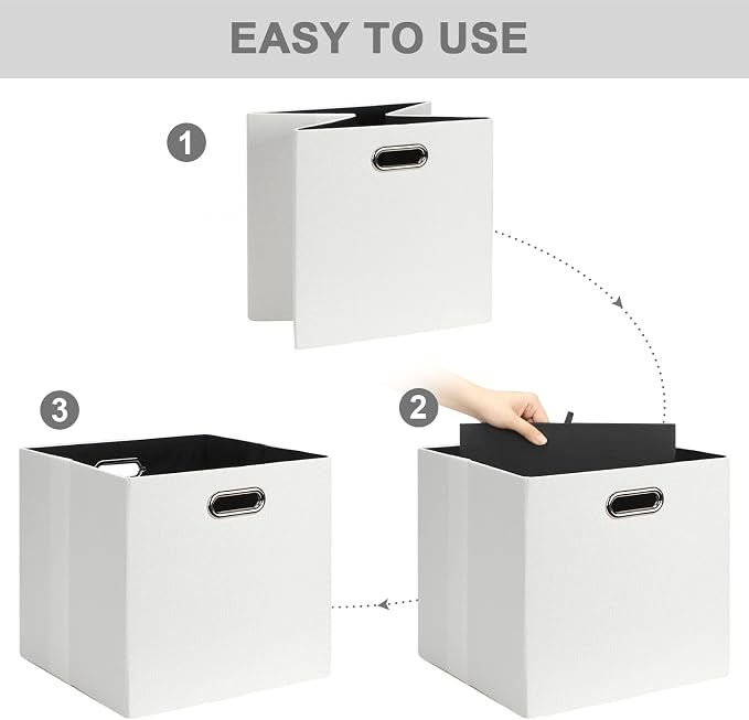 Posprica Fabric Storage Cubes, 13x13 Collapsible Storage Bins with Dual Handles, Foldable Storage Boxes Basket for Closet Shelf Cabinet Bookcase Organization, Set of 4, White - Image 5