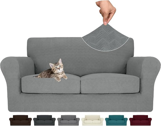 MAXIJIN 3 Piece Couch Covers for 2 Cushion Couch loveseat Cover, Stretch Love Seat Sofa Slipcovers for Dogs Pet, Thick Furniture Protector with 2 Seat Cushion (55"-69", Light Gray) by MAXIJIN