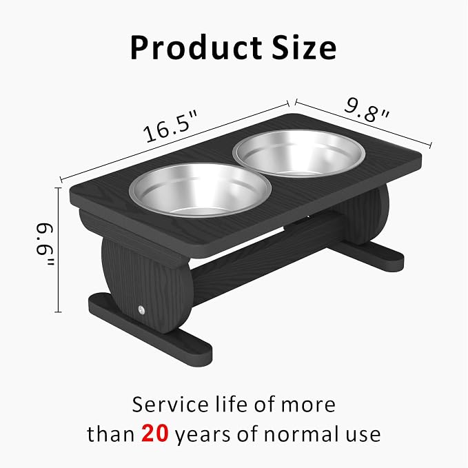 Raised Dog Bowl Stand for Small Sized Breed, Feeding Station with 21 oz 2 Stainless Steel Bowls & Licking Plate,Dog Food Bowl Black - Image 2