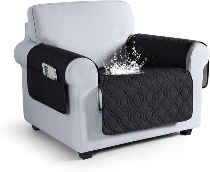 VANSOFY Waterproof Chair Seat Cover for Pets, Black, 22" | Non-Slip, Washable, Utility Pockets, Pet Friendly, Furniture Protector Slipcover for 1 Seater Couch by VANSOFYFURNITURECOVERS