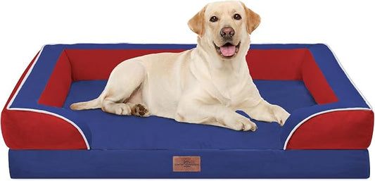 Comfort Expression Orthopedic Dog Bed for Extra Large Dogs with Bolster | Waterproof Dog Couch Bed with Washable Cover & Non-Slip Bottom, Supportive Egg Crate Foam XL Pet Bed, 42x30 Inch by ComfortExpression