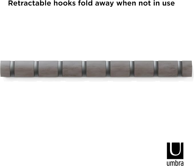 Umbra Flip Wall-Mounted Coat Rack with 8 Hooks – Modern, Space-Saving Storage for Hats, Jackets, Bags, Entryway, Mudroom, Closet, Bathroom, Bedroom – Grey/Pewter - Image 6