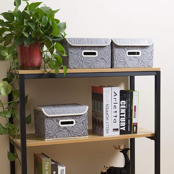 PRANDOM Collapsible Storage Boxes with Lids Fabric Decorative Storage Bins Cubes Organizer Containers Baskets with Cover Handles Divider for Bedroom Closet Living Room 9.8x7.9x6.7 Inch 3 Pack - Image 4