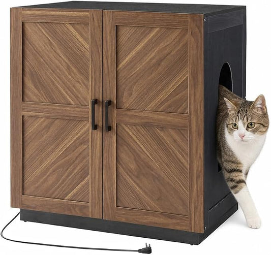 unipaws Cat Litter Box Enclosure for Self-Cleaning & Automatic Litter Boxes | Extra Large Cabinet with Charging Station, Wooden Dog Proof Hidden Cat House for Top Entry Litter Box by unipaws