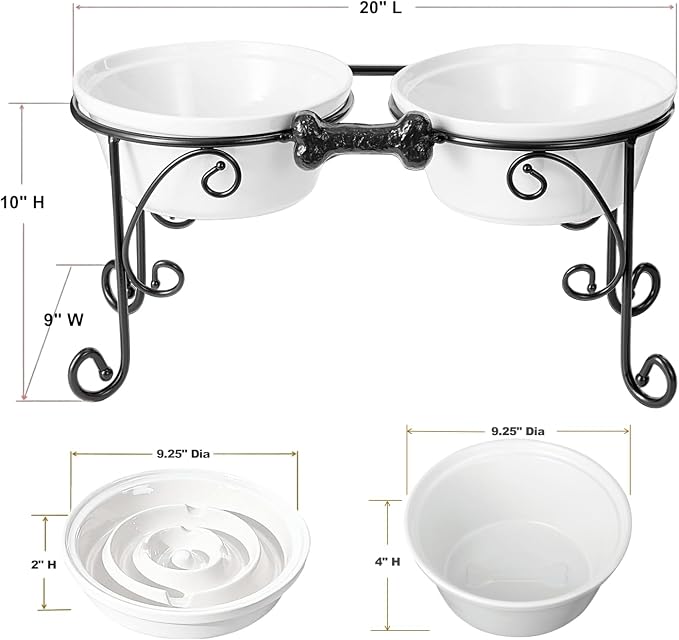 Elevated Dog Bowl Stand with 3 Large Ceramic Bowls – Raised Feeding Station for Medium & Large Dogs, Includes 2 Standard Bowls + 1 Slow Feeder, Durable Iron Frame, Non-Slip (White) - Image 6