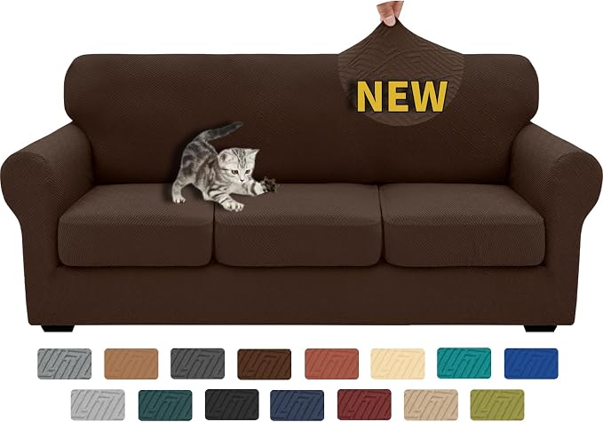 XINEAGE 2026 New 4 Pieces Couch Covers for 3 Cushion Couch Super Stretch Thick Soft Sofa Cover Anti Slip Sofa Slipcover Dogs Cats Furniture Protector (Coffee, 71"-91") by XINEAGE
