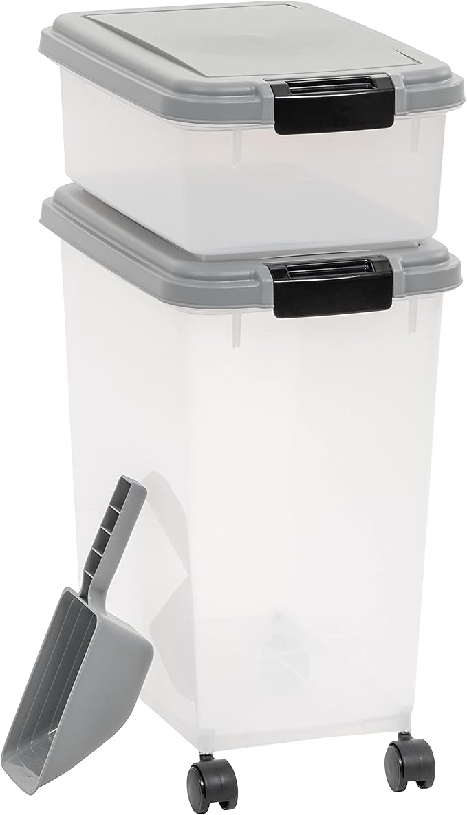 Amazon Basics 3-Piece Airtight Pet Food Storage Container Combo with Scoop, BPA Free, Removable Wheels, 33 QT + 12 QT by AmazonBasics