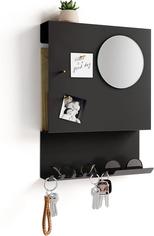 Key Holder Wall Mount and Mail Organizer - Hide Your Mail with a Modern and Minimal Look (Black) by PeachyModern