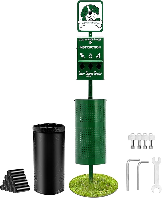 VEVOR Dog Waste Station, 11.5 Gallon Pet Waste Station with Lockable Bag Dispenser, 50 Can Liners & 600 Waste Bags, Outdoor Pet Poop Station for Apartments, Parks, Backyard, Dog Waste Disposal System by VEVOR