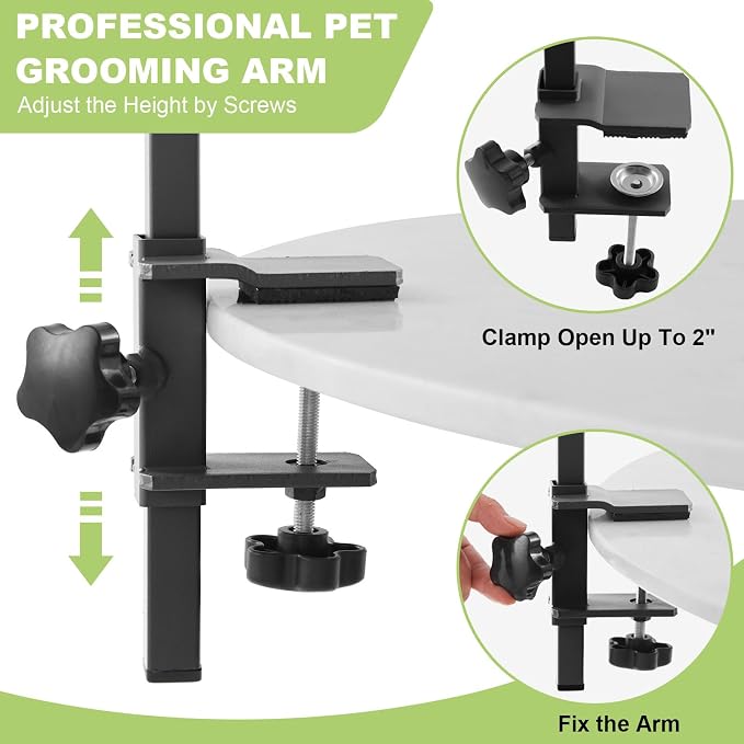 Home Dog Grooming Table Arm with Hammock 35" Height Adjustable Dog Grooming Arm with Clamp No-Sit Haunch Holders Durable(Grooming Table Not Included) - Image 4