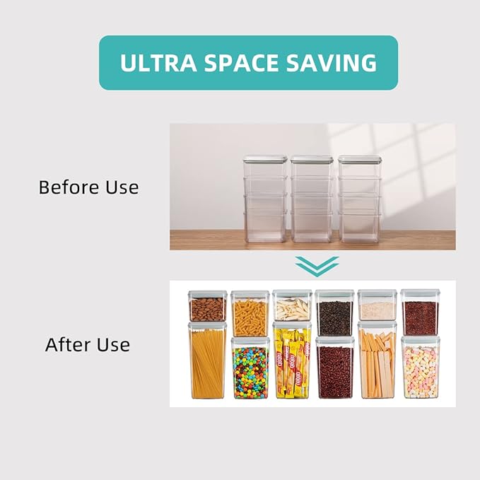 Ankou Pop Airtight Food Storage Containers with Lids for Kitchen Pantry Organizing Stackable Container for Cereal Snack Flour Sugar Coffee Spaghetti -12 Pcs(1.2, 2.0, 2.7, 3.3qt)*3 - Image 2